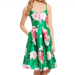 Eliza J Fit and Flare Floral Dress Green Size 6 NEW